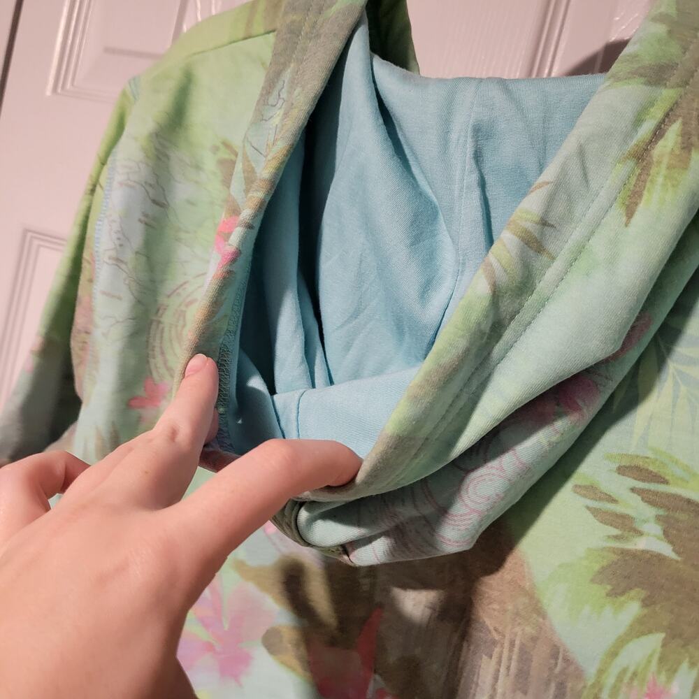 Y2K Green Tea Hoodie Jacket Beaded Drawstring Floral XL Athletic Wear Shortsle - Picture 8 of 12